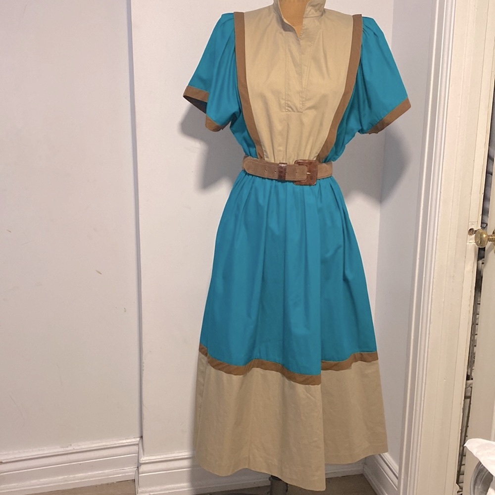 Vintage CHRISTIAN DIOR Puff Sleeve Midi Dress Size 8